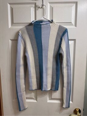 Love Whit Striped Ribbed Long Sleeve Sweater in Blue, Cream & Gray